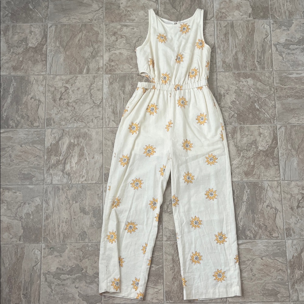 Zara White and Yellow Floral Jumpsuit